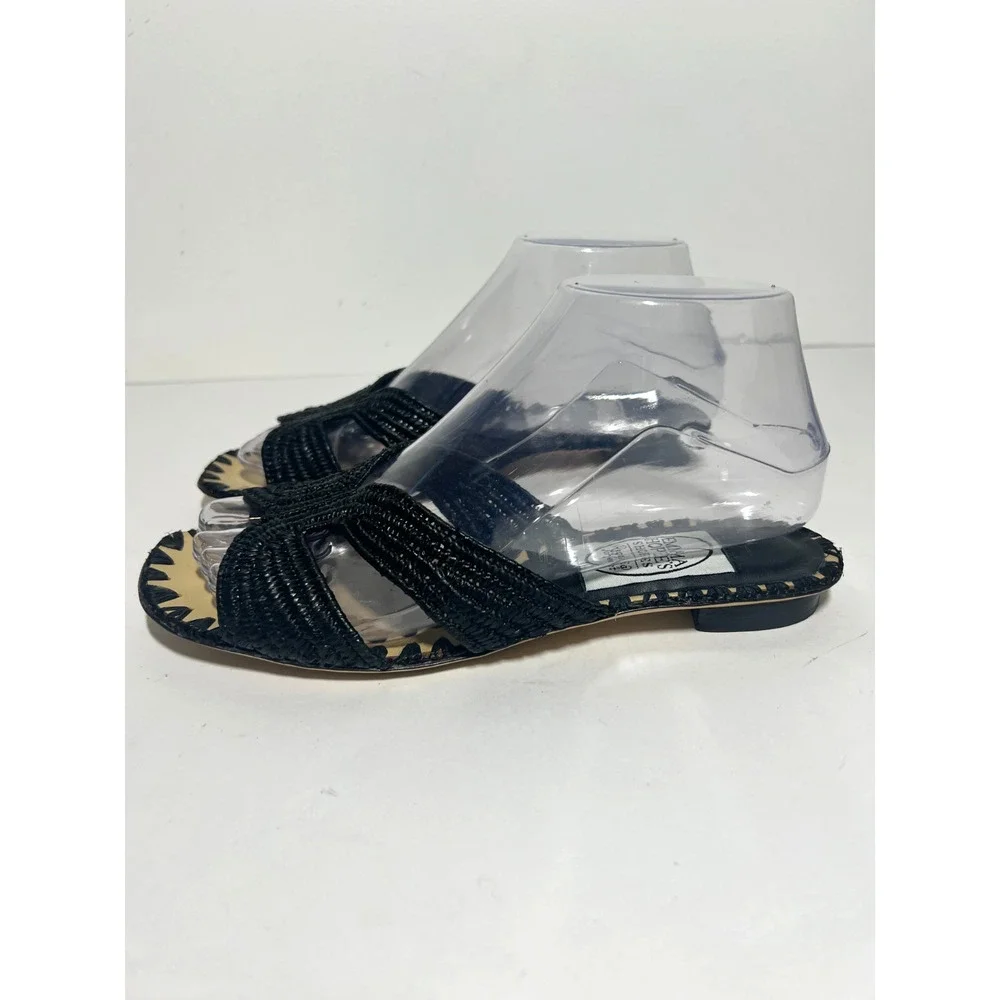 Emma Hope EUC Black Raffia H Sandal Slip On Slide Size 37 EU 7 US